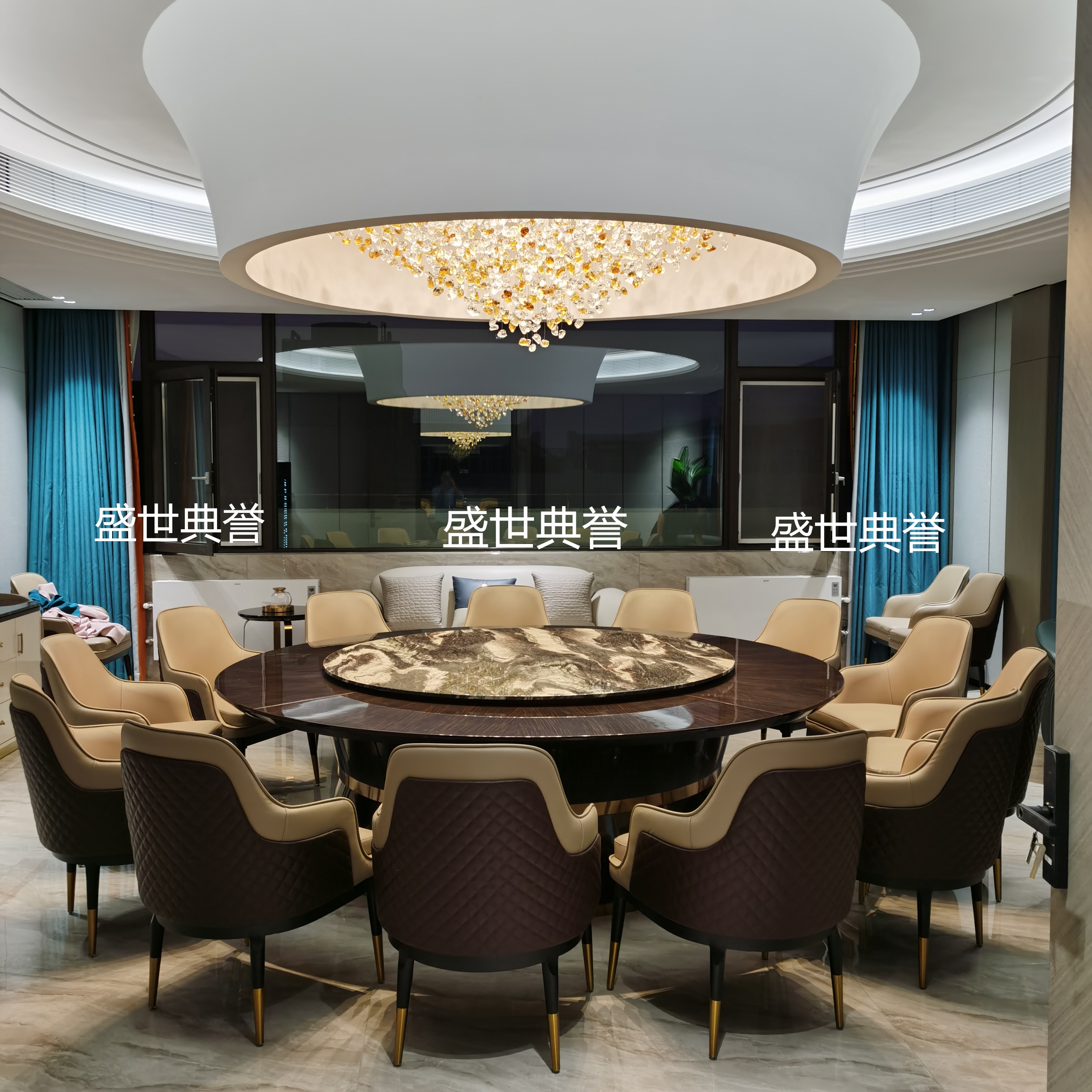 宁波五星级酒店实木电动餐桌椅公司内部接待大圆桌高端会所宾利椅