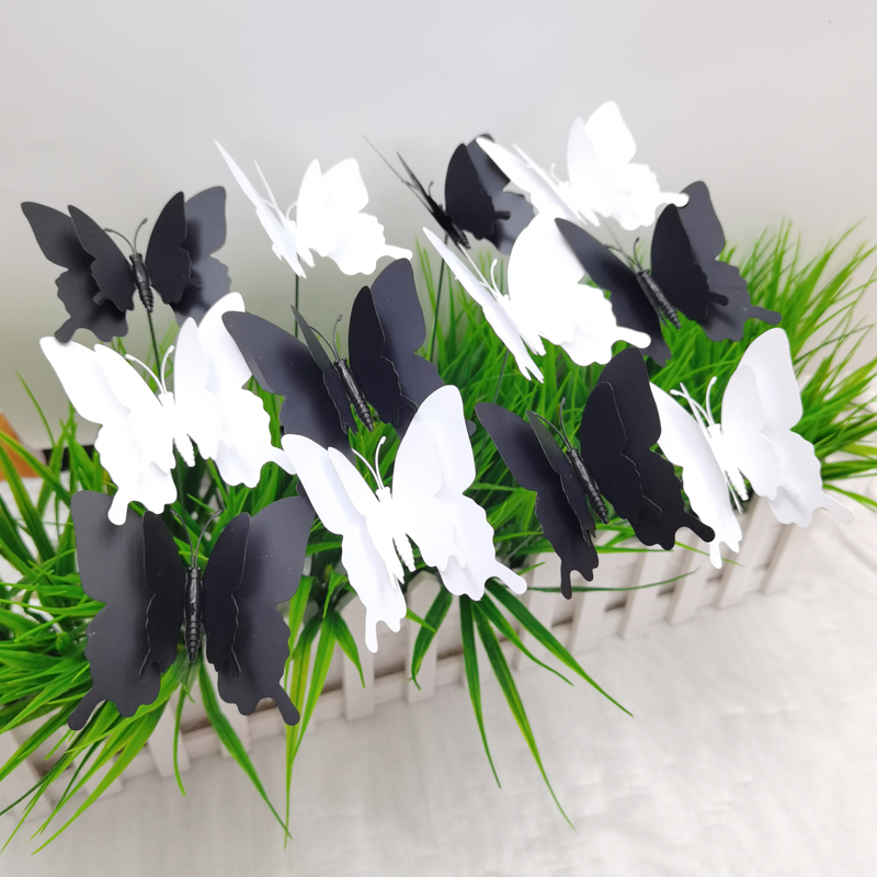4.5+7 Black And White Double Deck Butterfly Garden Plug-In Decorative Crafts Ground Flower Inserts