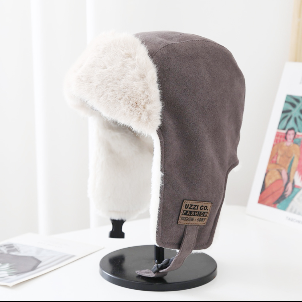 时尚简约冬季成人护耳帽毛绒麂皮绒雷峰帽详情3