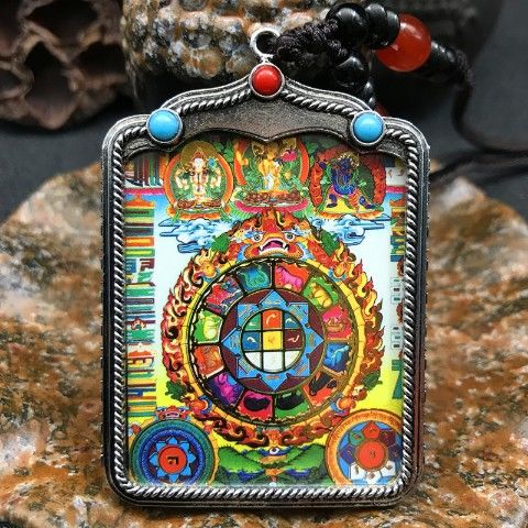 Tibetan Thangka necklace, Yellow God of Wealth, Five Gods of Wealth, Twelve zodiac signs, both men and women pic 2