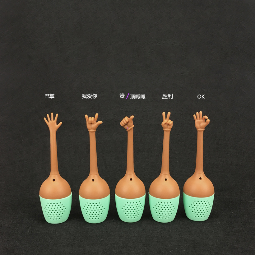 食品硅胶手势泡茶器系列 我爱你茶漏 胜利滤茶器 办公室泡茶伴侣 创意手指泡茶工具 趣味手掌茶滤详情1