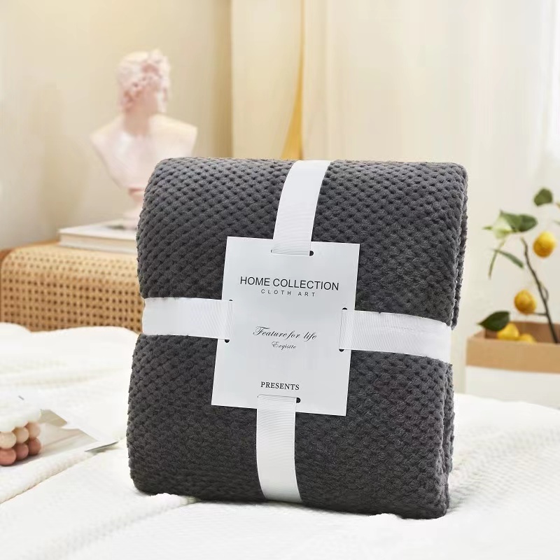 Thickened Solid Color Pineapple Checked Flannel Blanket Coral Velvet Air Conditioning Nap Blanket