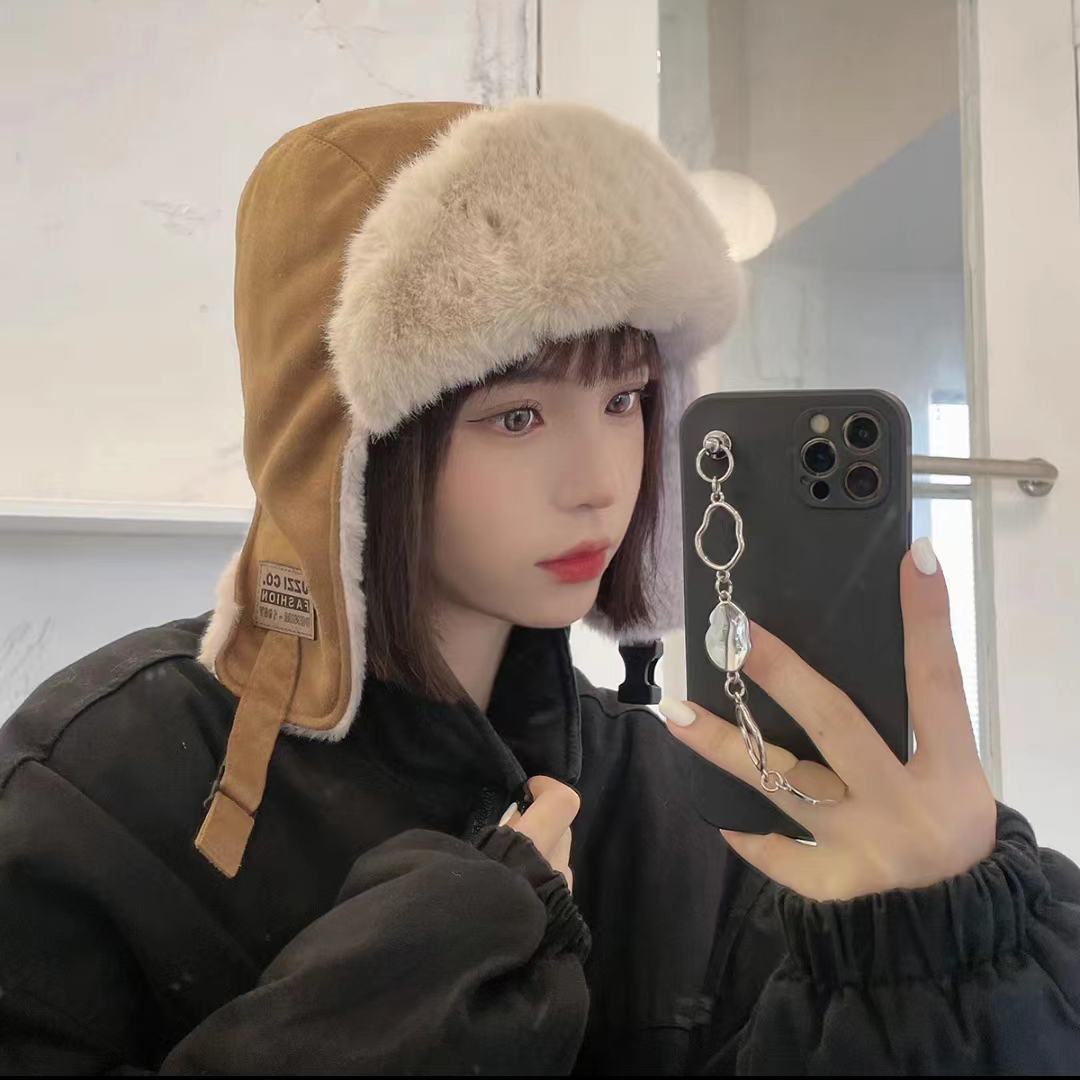 时尚简约冬季成人护耳帽毛绒麂皮绒雷峰帽详情5