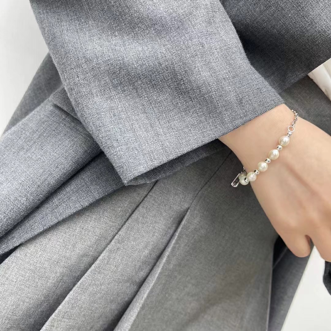 S925 Semi-Natural Freshwater Pearl Semi-Silver Sterling Silver Bracelet Silver Lace Silver Jewelry details Picture
