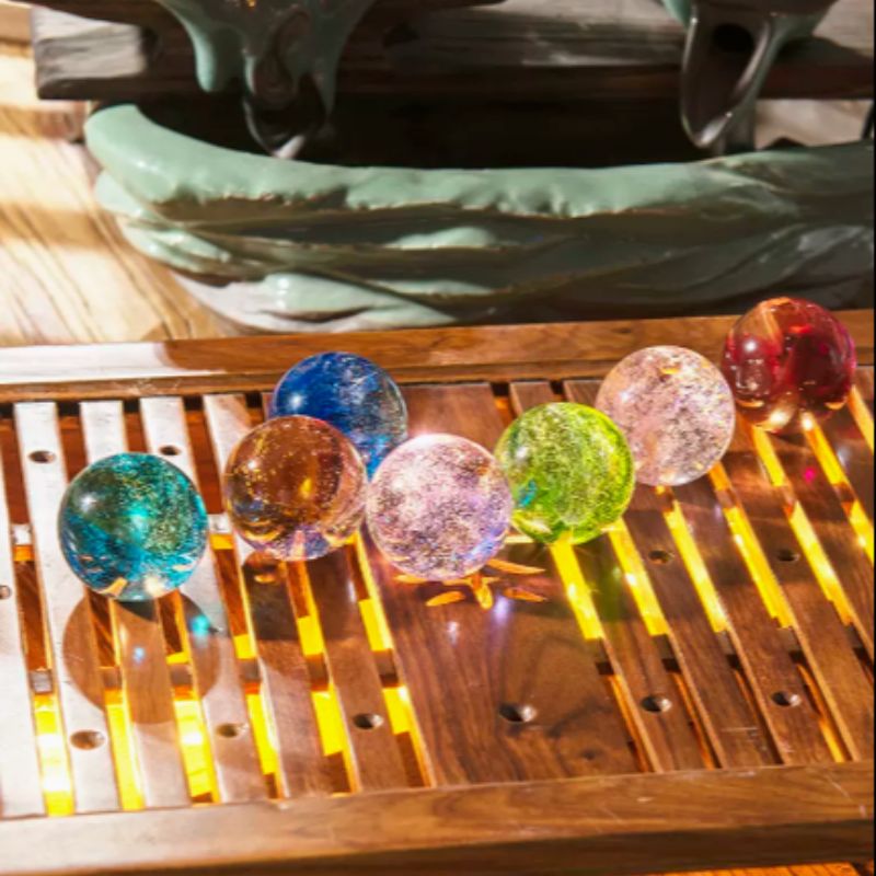 琉璃珠水晶星河里有神奇的美丽的风景适合家用办公桌摆件创意七彩琉璃珠水晶球摆件创意云朵方形水晶摆件房间桌面装饰品图