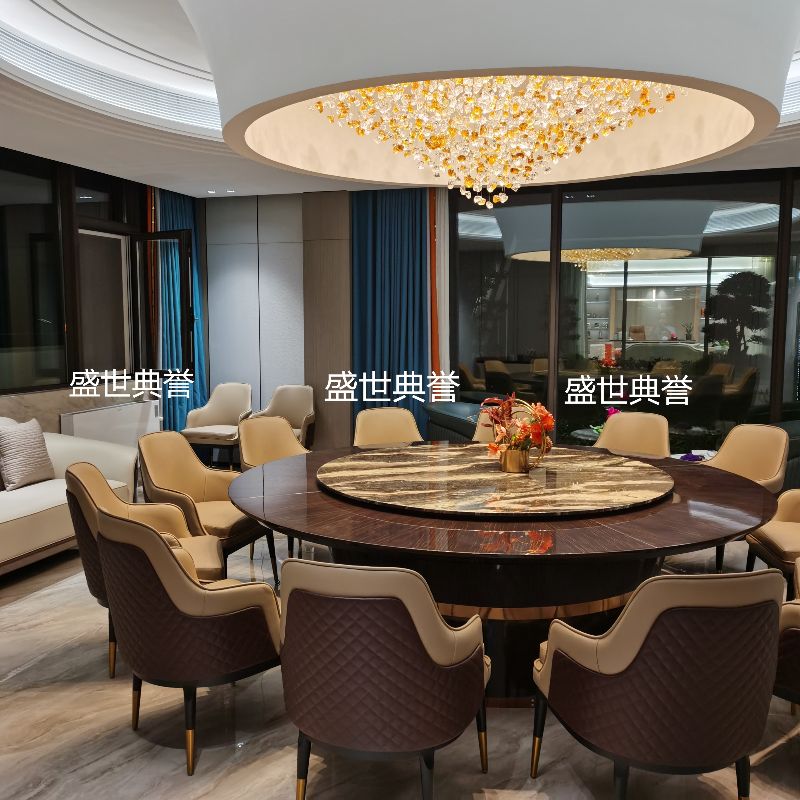 Nantong International Hotel Solid Wood Dining Chairs Company Business Reception Electric dining tables and chairs High-end club light Luxury Bentley chairs details Picture