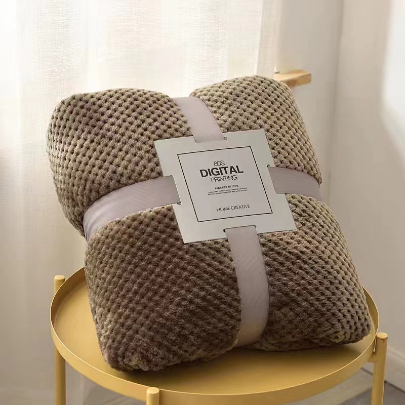 Thickened Solid Color Pineapple Checked Flannel Blanket Coral Velvet Air Conditioning Nap Blanket details Picture