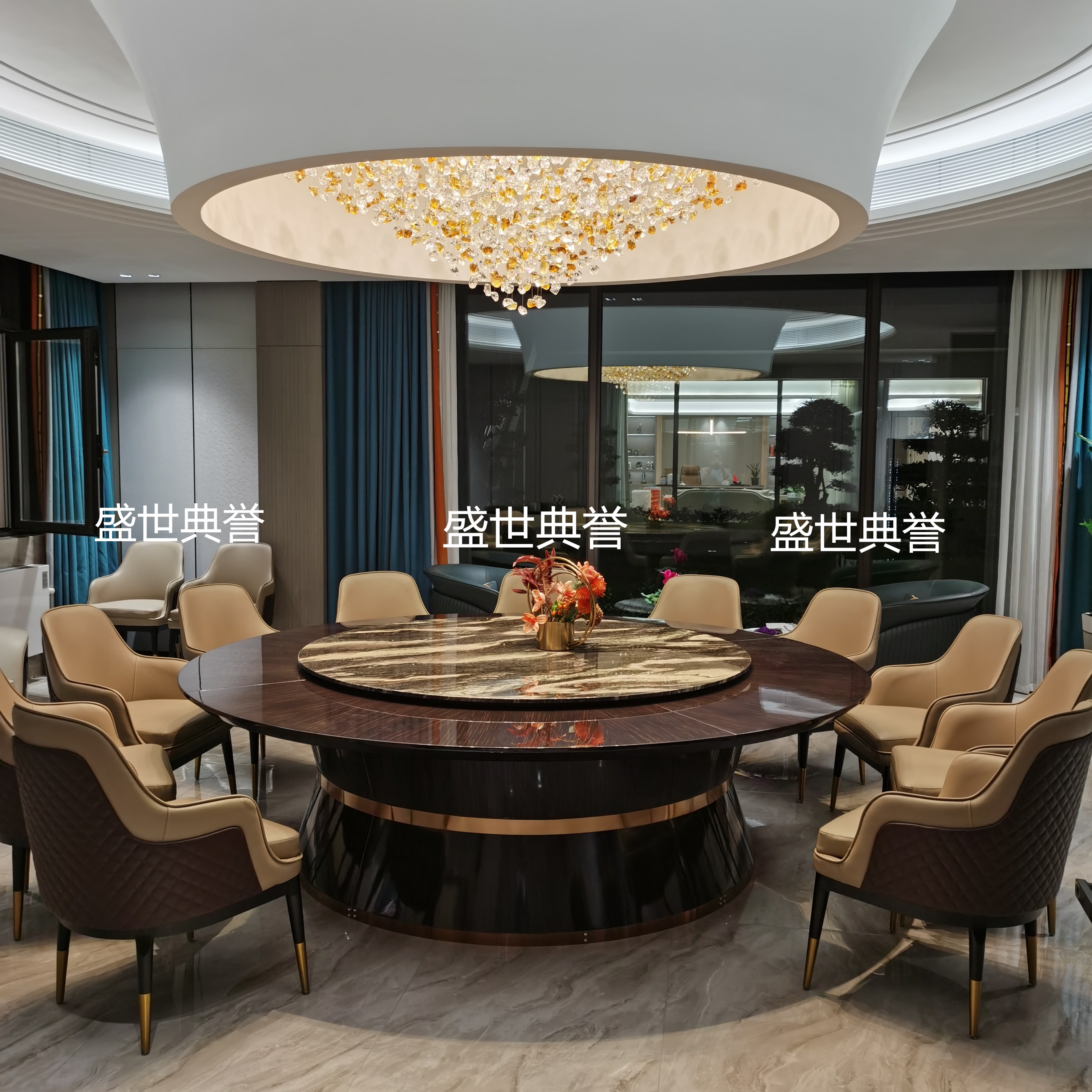 Nantong International Hotel Solid Wood Dining Chairs Company Business Reception Electric dining tables and chairs High-end club light Luxury Bentley chairs Specification image