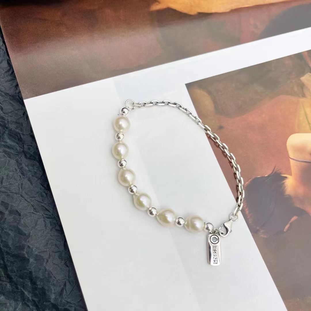 S925 Semi-Natural Freshwater Pearl Semi-Silver Sterling Silver Bracelet Silver Lace Silver Jewelry Application Scenario