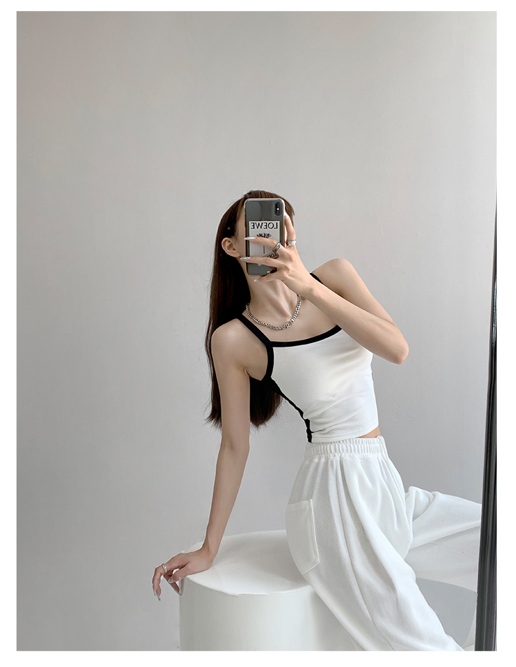 美式复古运动风拼接撞色背心女夏季辣妹修身薄款紧身性感吊带上衣详情8