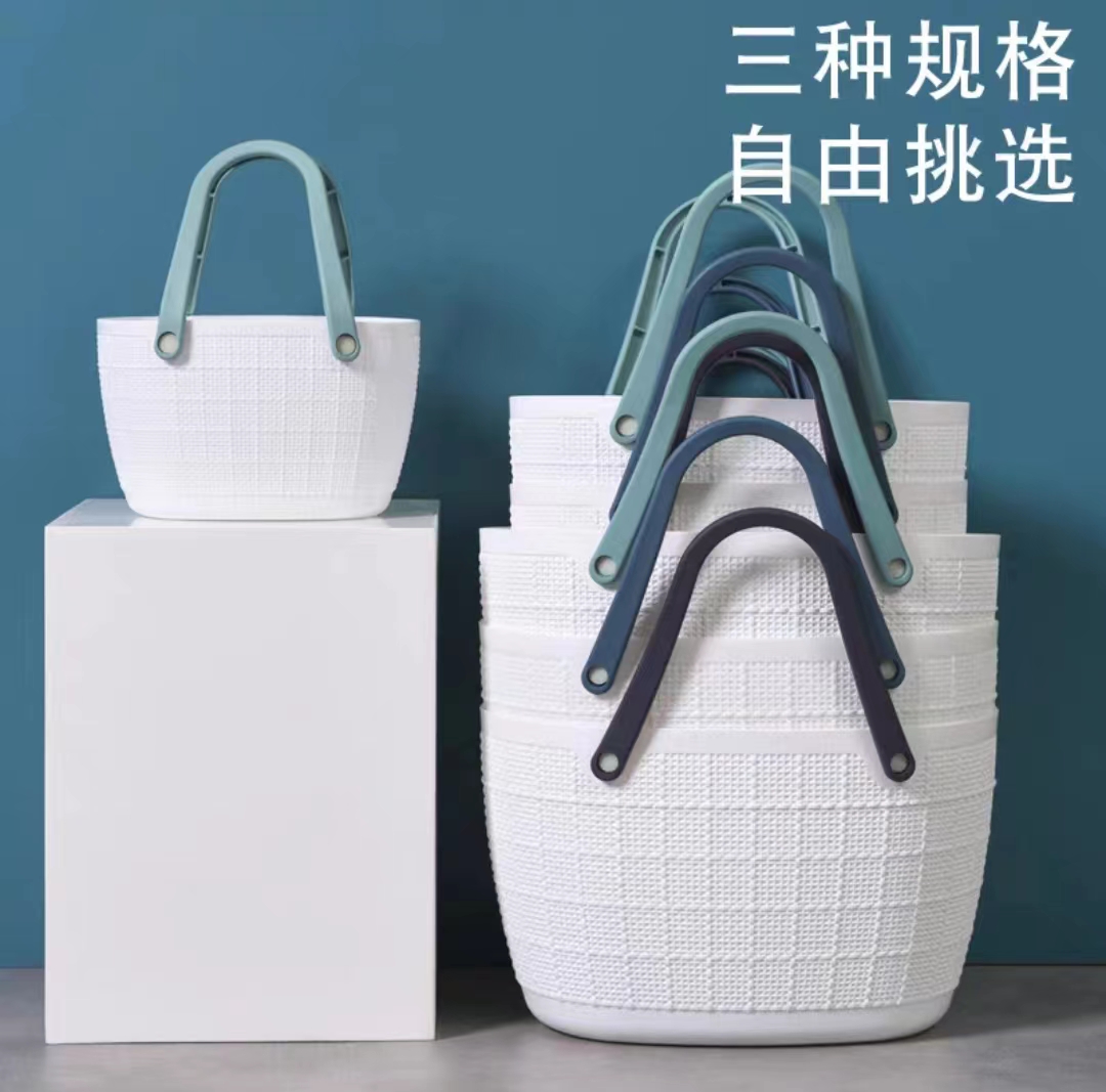 Oval Plastic Portable Storage Basket Desktop Rattan Sundry Storage Basket Bathroom Bath Blue Bath Basket Soft Basket Specification drawing
