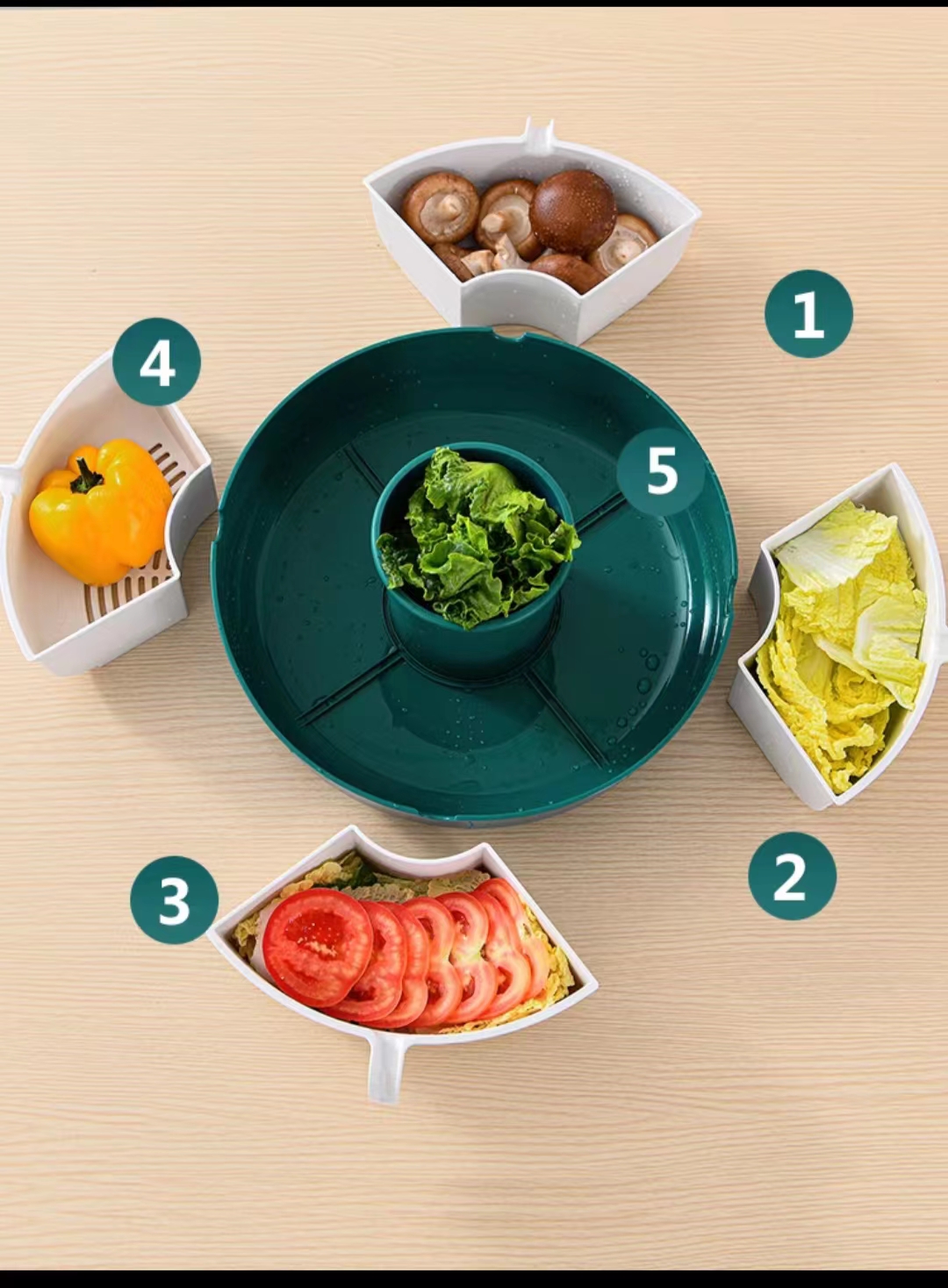 Rotatable Hot Pot Dish With Vegetable Platter Drain Basket Household Storage And Installation Of Vegetables Magic Tray Tray Tray Specification drawing