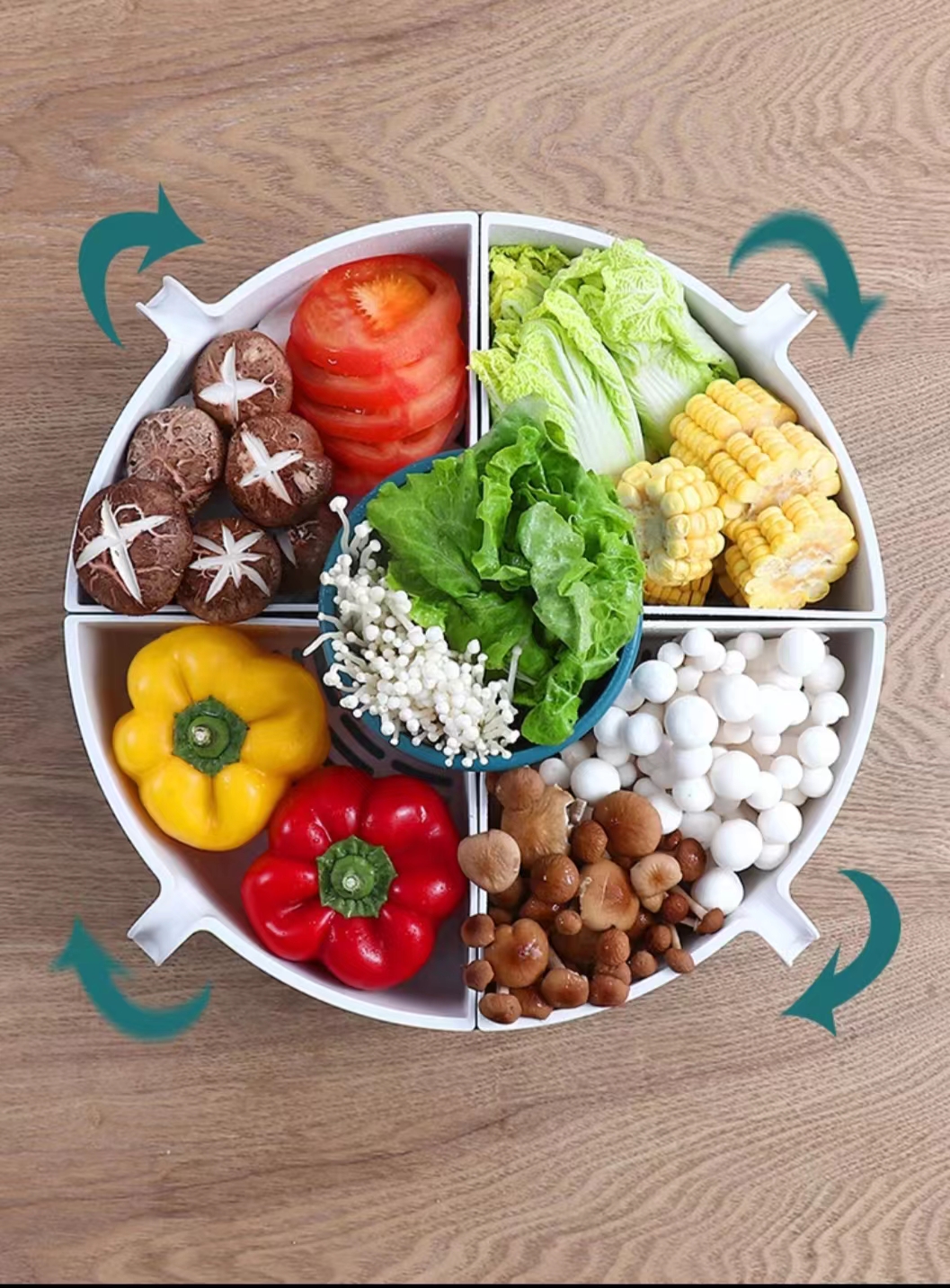 Rotatable Hot Pot Dish With Vegetable Platter Drain Basket Household Storage And Installation Of Vegetables Magic Tray Tray Tray