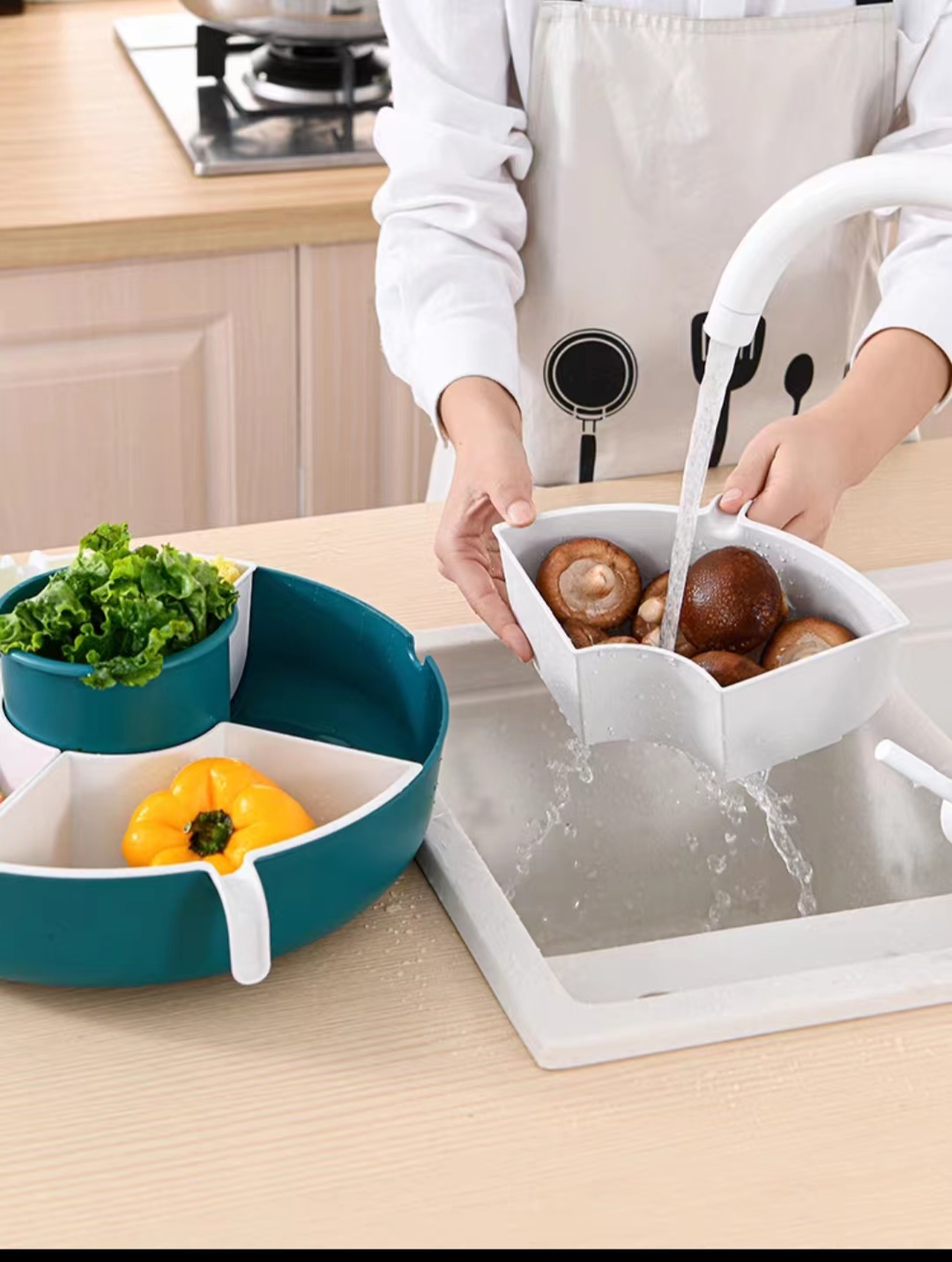 Rotatable Hot Pot Dish With Vegetable Platter Drain Basket Household Storage And Installation Of Vegetables Magic Tray Tray Tray details Picture