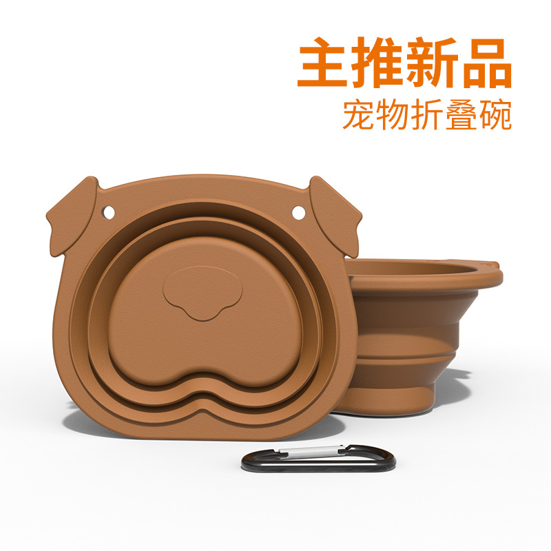 宠物折叠碗食品硅胶自动喂食碗猫狗通用户外便捷旅行带挂钩狗食盆详情3