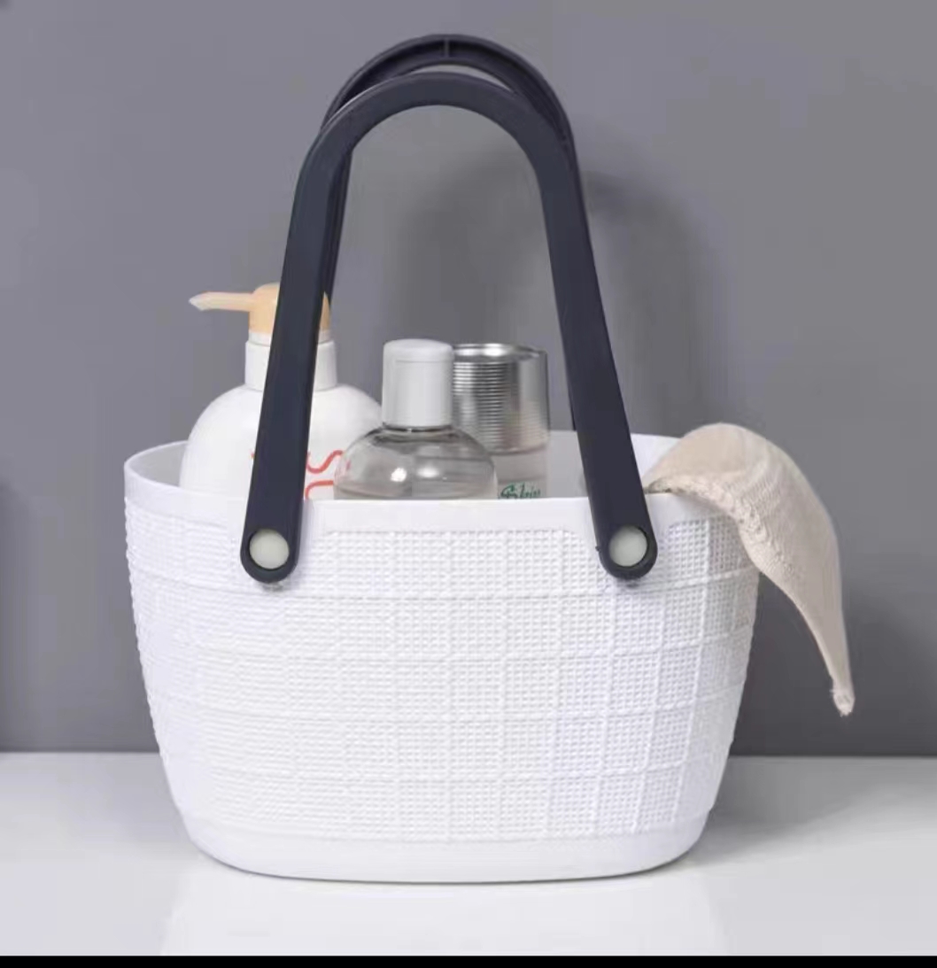 Oval Plastic Portable Storage Basket Desktop Rattan Sundry Storage Basket Bathroom Bath Blue Bath Basket Soft Basket details Picture