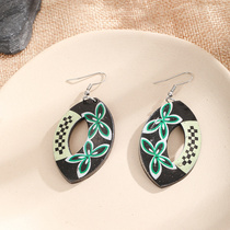 Boho tropical style ethnic style vintage handmade coconut shell print earrings Fu Coir Coir 70