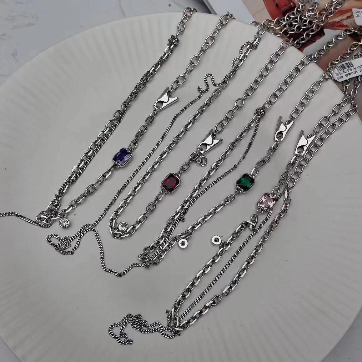 S925 Thai Silver Plate Tassel Zircon Necklace Sterling Silver Tiled Silver Jewelry details Picture