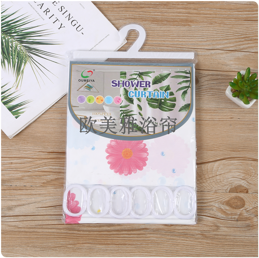 Bathroom shower curtain magnetic tarpaulin perforation-free set Bathroom shower door curtain curtain shower thickened partition curtain Item Picture