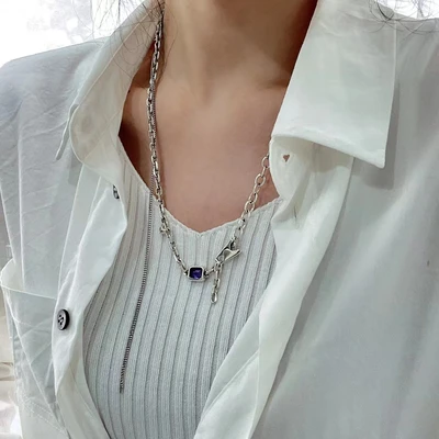 S925 Thai Silver Plate Tassel Zircon Necklace Sterling Silver Tiled Silver Jewelry