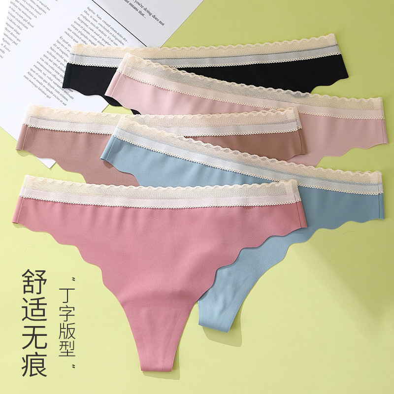 Seamless Thong For Women Pure Cotton Mulberry Silk Antibacterial Crotch A Piece Of Sexy Lace Fun Triangle Underwear For Women Plus Size details Picture