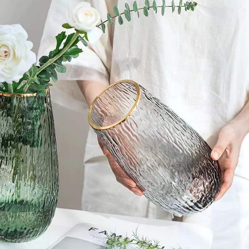 Creative Light Luxury Gold Rim Glass Vase Simple Decoration Living Room Colorful Flowers Rose Dry Flower Vase Specification drawing