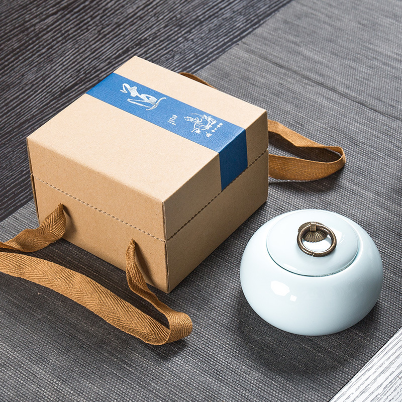 Kun Kun Ceramics Ge Kiln Split Ceramic Copper Buckle Tea Can, Celadon tea can, gift box packaging, sealed can, Ge Kiln Gift, small size customization, LOGO wholesale 055 pic 10