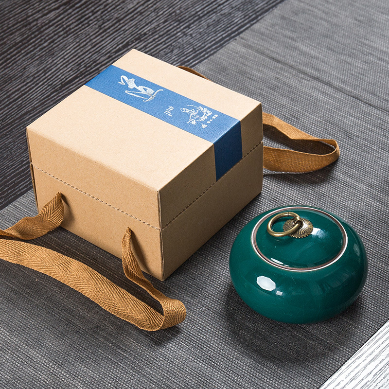 Kun Kun Ceramics Ge Kiln Split Ceramic Copper Buckle Tea Can, Celadon tea can, gift box packaging, sealed can, Ge Kiln Gift, small size customization, LOGO wholesale 055 pic 12