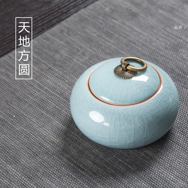 Kun Kun Ceramics Ge Kiln Split Ceramic Copper Buckle Tea Can, Celadon tea can, gift box packaging, sealed can, Ge Kiln Gift, small size customization, LOGO wholesale 055 pic 3