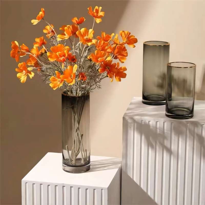 Chrysanthemum Min Process Modern Simple Gold Straight Glass Vase Decoration Nordic Living Room Flower Arrangement Soft Decoration Hydroponic Flower Device details Picture