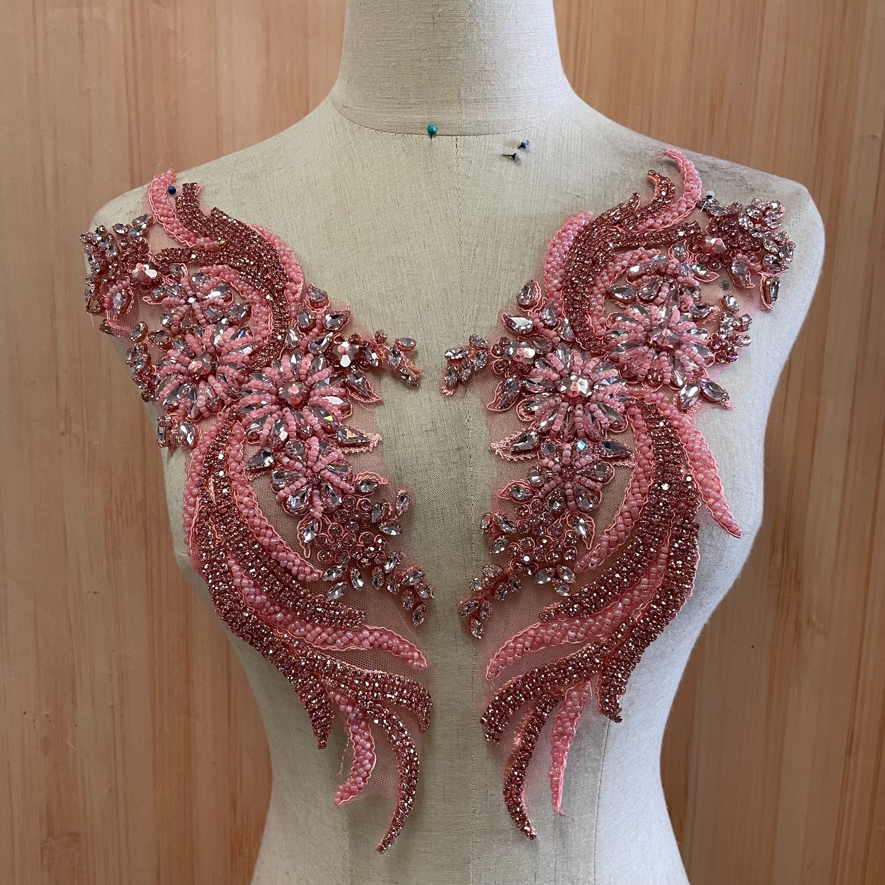 Beaded crystal dress corset with water diamond and phoenix tail applique on the top Item Picture