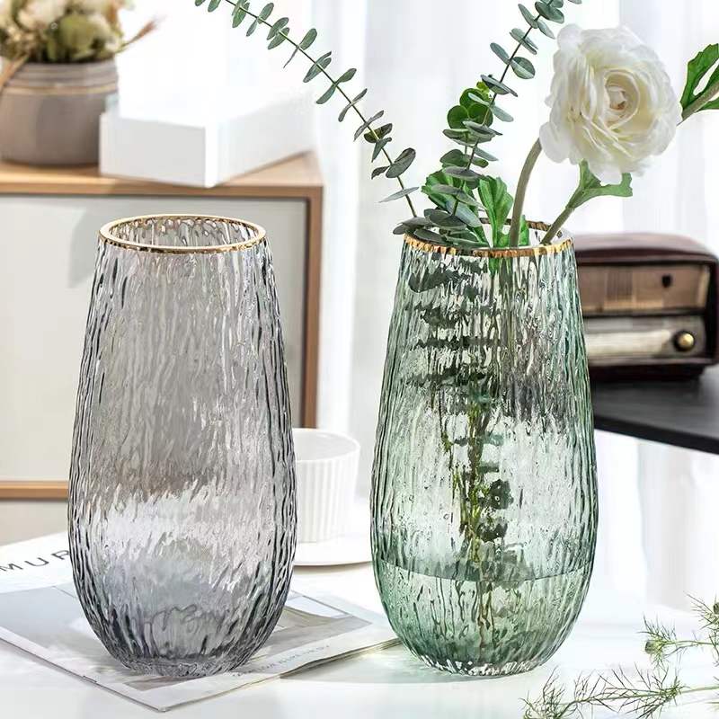 Creative Light Luxury Gold Rim Glass Vase Simple Decoration Living Room Colorful Flowers Rose Dry Flower Vase details Picture
