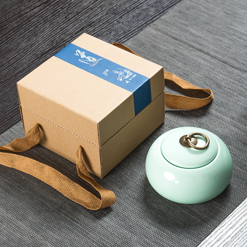 Kun Kun Ceramics Ge Kiln Split Ceramic Copper Buckle Tea Can, Celadon tea can, gift box packaging, sealed can, Ge Kiln Gift, small size customization, LOGO wholesale 055 pic 7