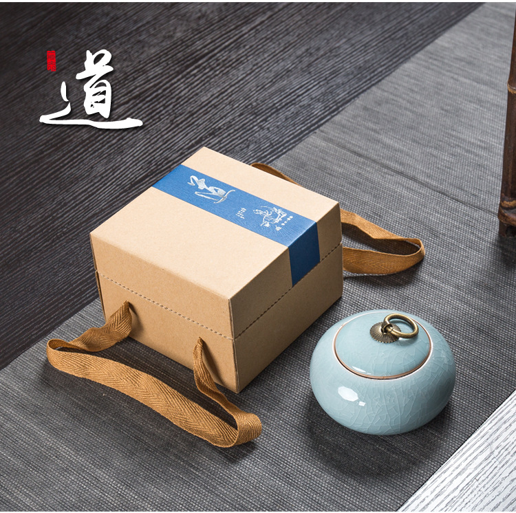 Kun Kun Ceramics Ge Kiln Split Ceramic Copper Buckle Tea Can, Celadon tea can, gift box packaging, sealed can, Ge Kiln Gift, small size customization, LOGO wholesale 055 pic 5