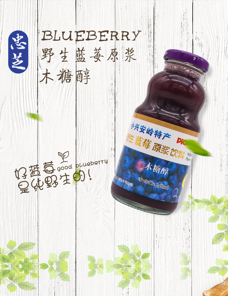 【森工严选】忠芝蓝莓果汁饮料蓝莓原浆饮料248ml*8瓶详情1