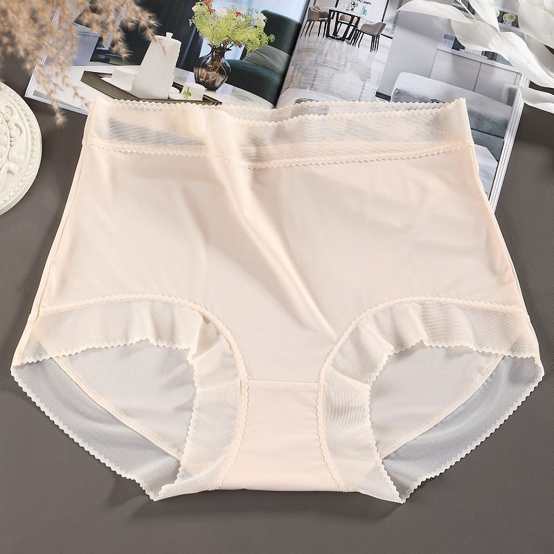 Summer New Underwear Women Ultra-Thin Ice Silk Large Size 200 Pounds High Waist Light Plastic Belly Traceless Lace Underwear Antibacterial High Waist Underwear Large Size Underwear details Picture