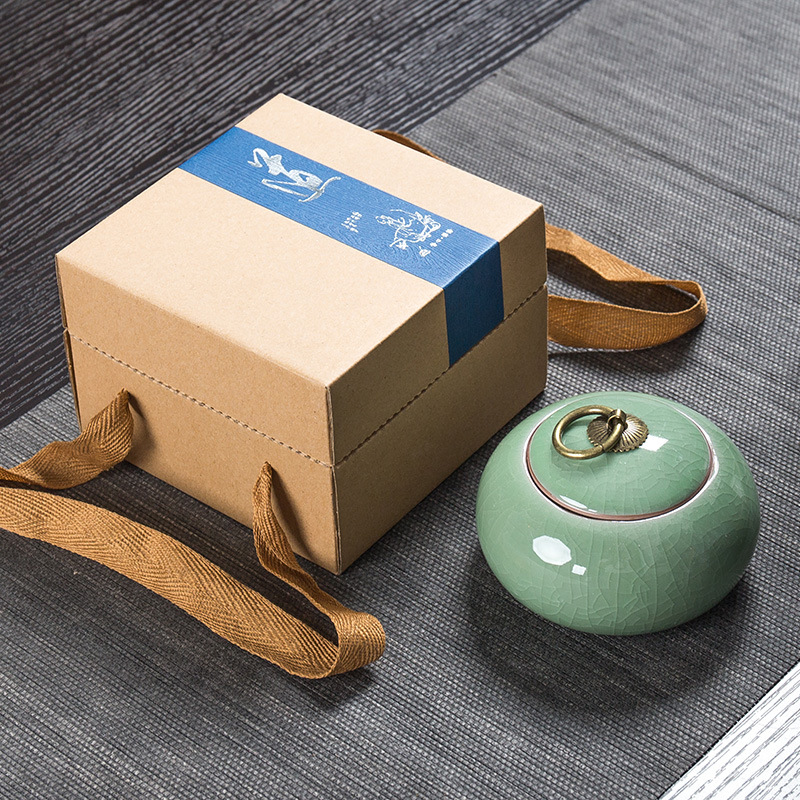 Kun Kun Ceramics Ge Kiln Split Ceramic Copper Buckle Tea Can, Celadon tea can, gift box packaging, sealed can, Ge Kiln Gift, small size customization, LOGO wholesale 055 pic 9