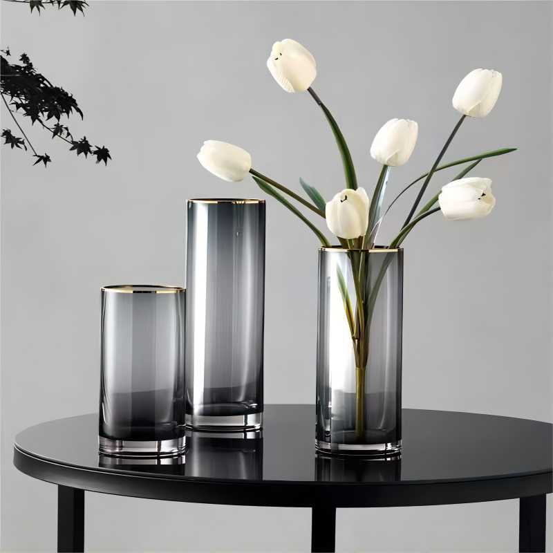 Chrysanthemum Min Process Modern Simple Gold Straight Glass Vase Decoration Nordic Living Room Flower Arrangement Soft Decoration Hydroponic Flower Device