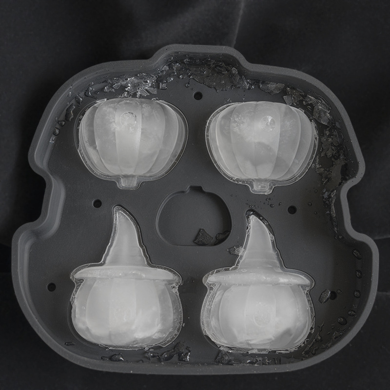 新款创意硅胶4孔南瓜冰格 厨房冰箱diy制冰模冰盒 万圣节3D冰球模 亚马逊直供现货详情3