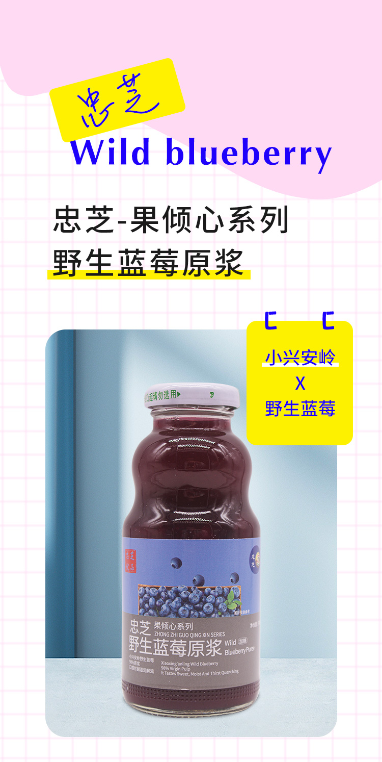 【森工严选】忠芝蓝莓果汁饮料248ml*6瓶详情2