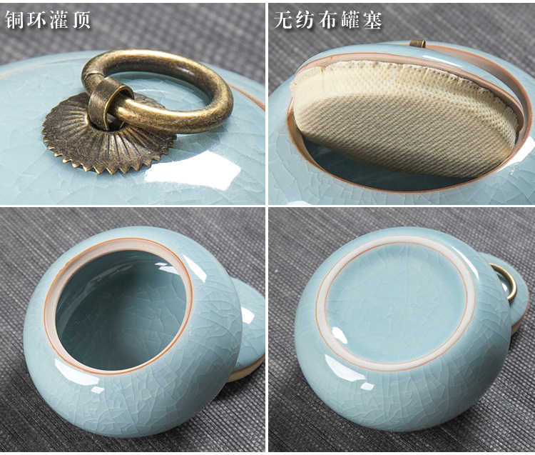 Kun Kun Ceramics Ge Kiln Split Ceramic Copper Buckle Tea Can, Celadon tea can, gift box packaging, sealed can, Ge Kiln Gift, small size customization, LOGO wholesale 055 pic 4
