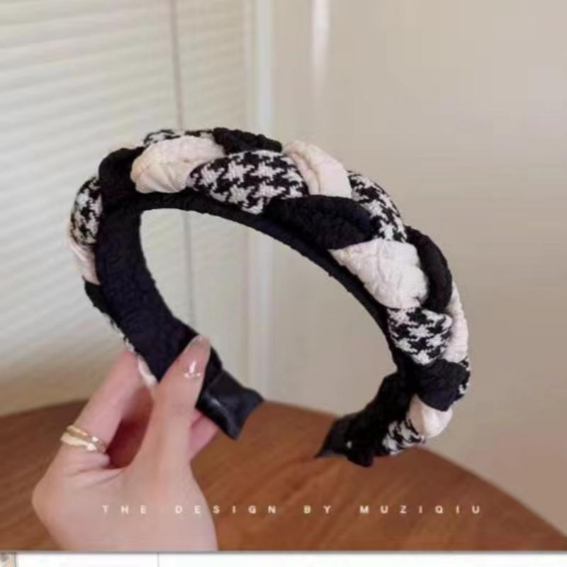 Temperament thousand-bird plaid high cranial top hair hoop female senior sense sponge show face small head hoop retro wide brim hairpin headdress thumbnail