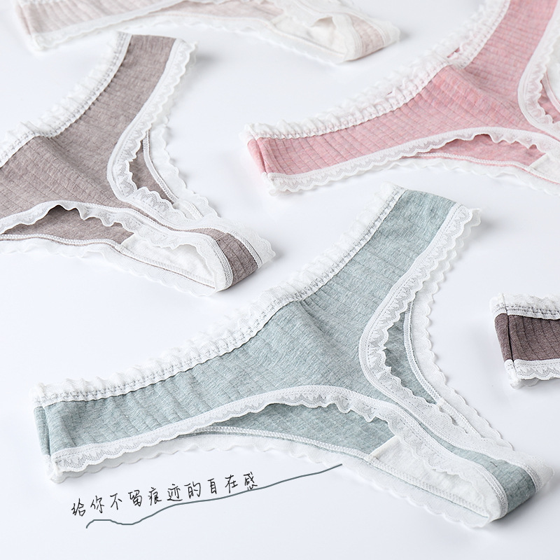 Mulberry Silk Antibacterial Crotch Color Cotton Thong Underwear Female Pure Cotton New Sexy Lace Edge T Underwear Factory Direct Sales Specification drawing