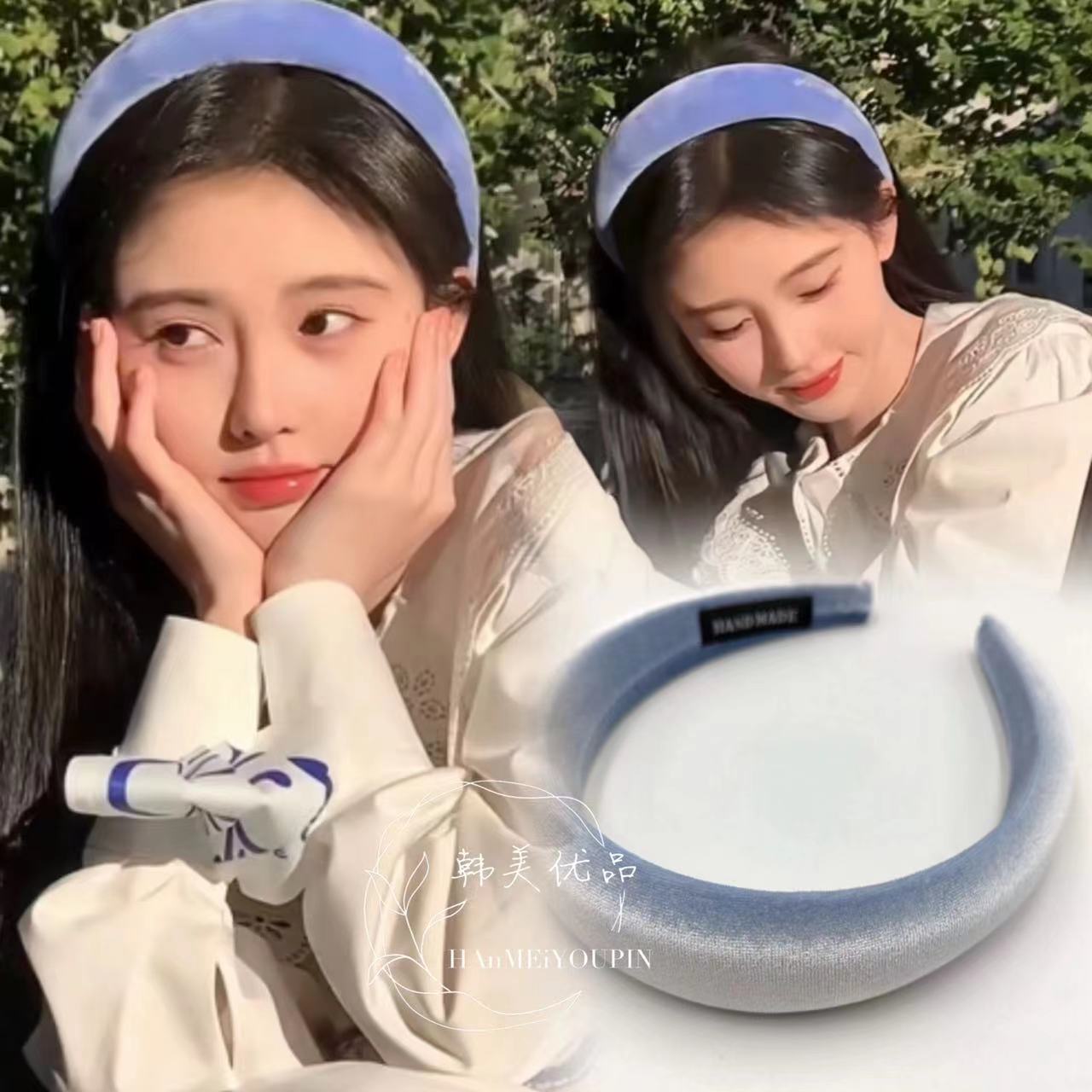Ju Jingyi with a blue velvet hair hoop autumn and winter new Korean style simple everything temperament thumbnail