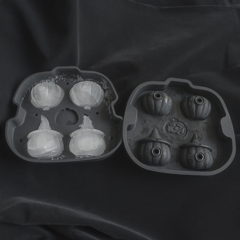 新款创意硅胶4孔南瓜冰格 厨房冰箱diy制冰模冰盒 万圣节3D冰球模 亚马逊直供现货详情4