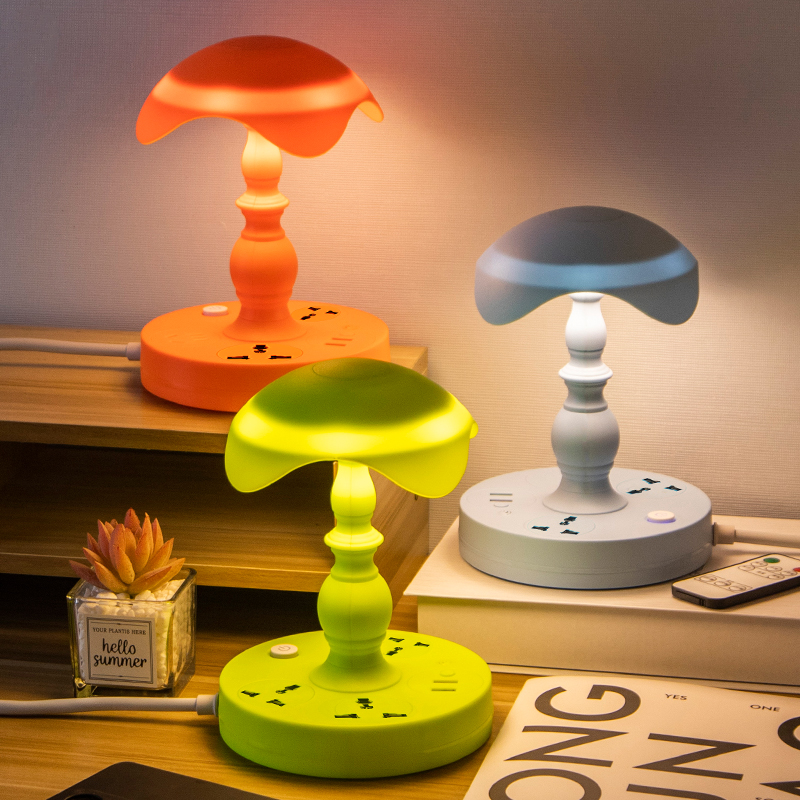 Export foreign trade desk lamp type desktop bedroom night light eye protection lamp student dormitory mushroom-shaped remote control three-gear lamp holder socket row plug board USB plug board thumbnail