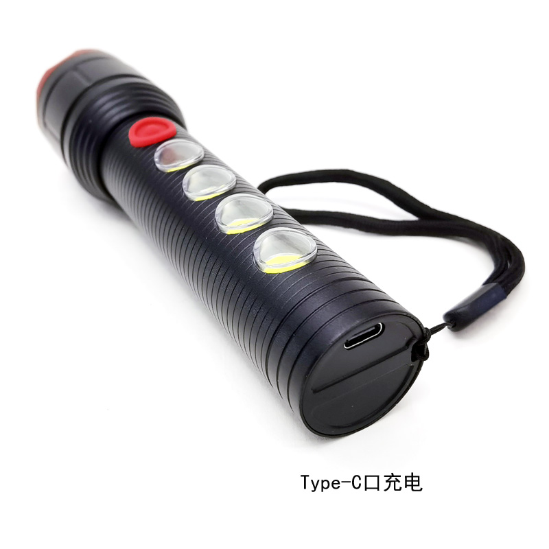 985 antorcha de enfoque (4 orificios de luz lateral) USB recargable zoom luz brillante linterna P50 luz +COB multifunción pull-stretch-focusing linterna de aleación de aluminio Application Scenario
