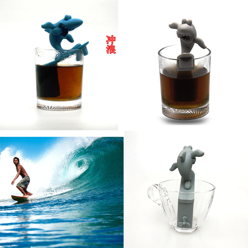 硅胶创意鲨鱼泡茶器 冲浪鲨鱼硅胶滤茶器 懒人硅胶咖啡茶包 新款详情1