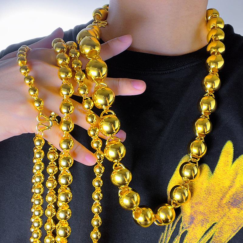 Gold Shop 1:1 Boutique Gold-Plated Multi-Specification Hollow Thin Wall Buddha Bead Chain Light Bead Round Bead Necklace Men's Necklace Wholesale