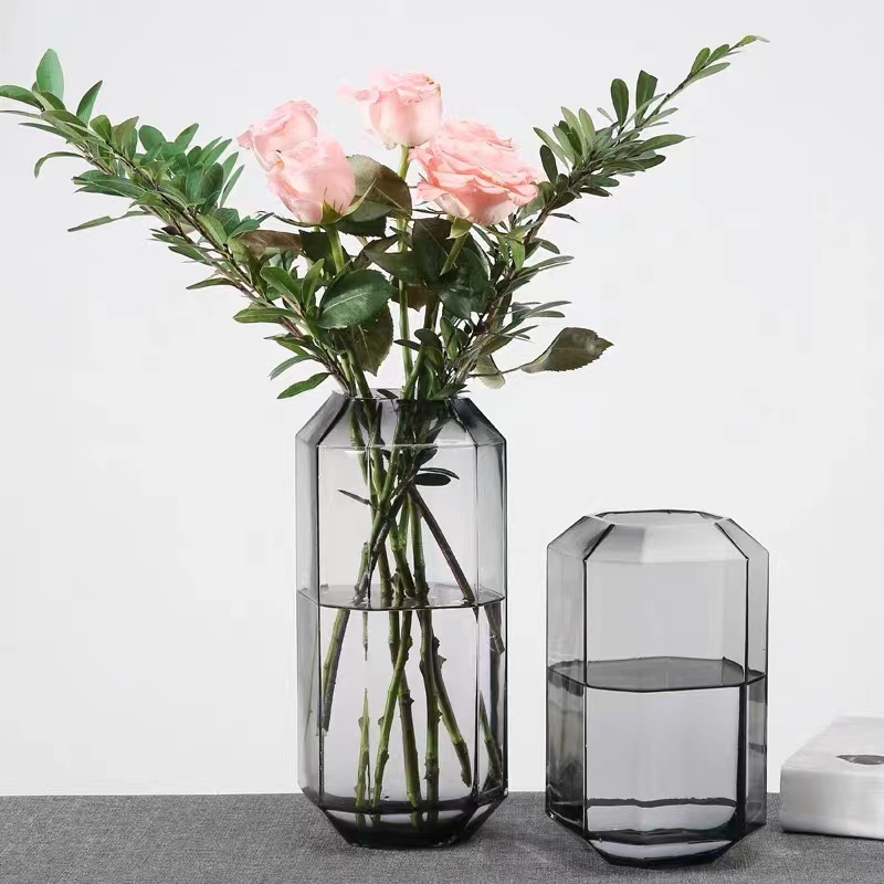 Kikumin Craft American Style High Transparent Glass Vase Hotel Villa Decorative Arts And Crafts Ornaments Rich Bamboo Flowers Flower Arrangement Square Flower Device Specification drawing